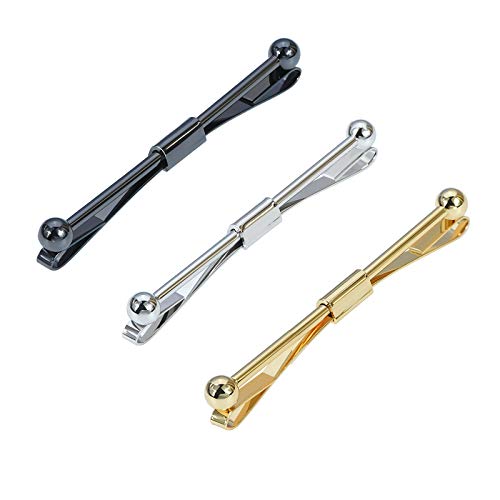 3PCS Men's Classic Tie Clips - Shirt Collar Clip Bar for Necktie - Gold, Silver, Black Tone - Tie Pins, Collar Holder - style: 60mm Length Ball Head