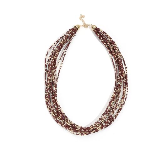 Colorful Multi-layered Seed Beaded Necklace Choker For Women Bohemian Handmade Crystal Stone Gemstone Hawaiian Necklace Holiday Birthday Summer Beach Jewelry Gift - color: White Brown