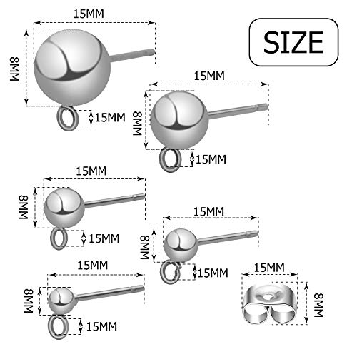 Earring Stud Findings,50pcs Stainless Steel Earring Studs Ball Post with Loop and 50pcs Butterfly Earrig Backs for Eariing Making