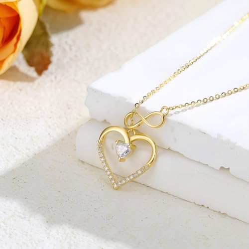 SISGEM 14K Solid Gold Heart Necklace for Women,Yellow Gold 0.55 Carat(CTTW) Moissanite Infinity Heart Pendant Necklaces Anniversary Birthday Gifts for Wife Mom 16''-18'' - color: Style-5