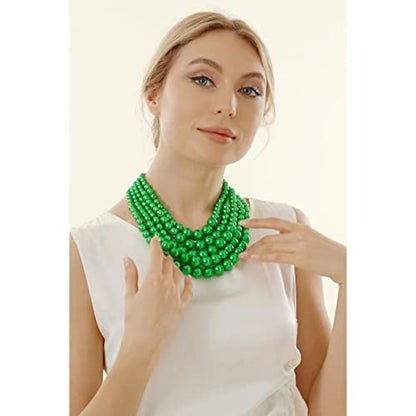 JNF Large Faux Pearl Necklaces for Women Multi strand Pearl Necklace Bracelet and Earrings Set 1920s Costume Pearls Necklace Jewelry Accessories - color: Green Pearl Necklace set