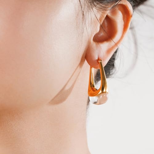 Acrylic Gold Hoop Earrings Chunky Statement Dangle Drop Huggie Earring Colorful Resin Jewelry for Women - color: Clear