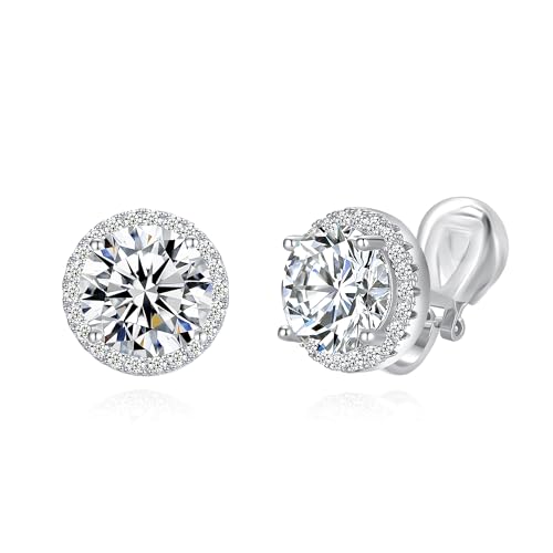 YOQUCOL 10MM Cubic Zirconia Crystal Clip On Stud Earrings Round Non Pierced Earrings for Women - color: White