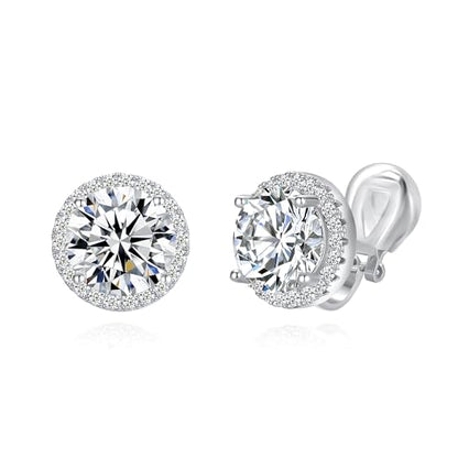 YOQUCOL 10MM Cubic Zirconia Crystal Clip On Stud Earrings Round Non Pierced Earrings for Women - color: White
