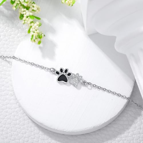 925 Sterling Silver Anklet Foot Bracelet with Crystal from Austria, Anklet Jewelry Gifts for Women 11 Inch Adjustable - style: Cat Paw