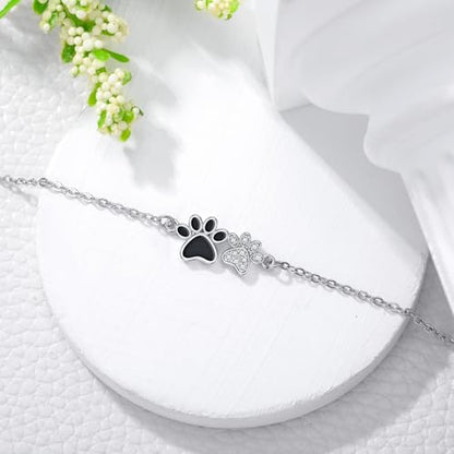925 Sterling Silver Anklet Foot Bracelet with Crystal from Austria, Anklet Jewelry Gifts for Women 11 Inch Adjustable - style: Cat Paw