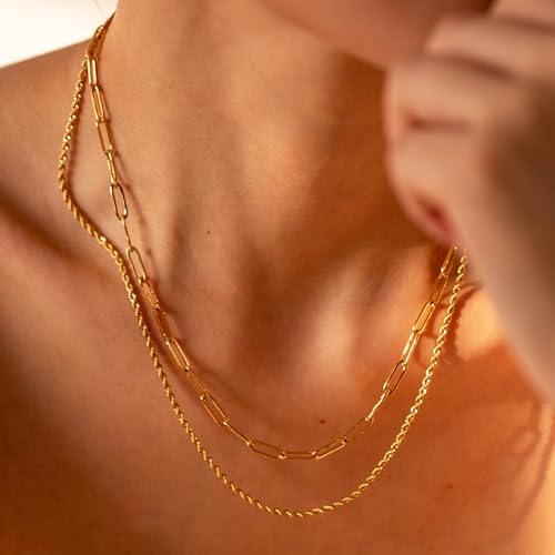 Layered Gold Necklaces for Women14K Gold Planted Non Tarnish | Cuban, Herringbone,Figaro,Paperclip Chain Layering Stack Choker Necklace , Trendy Jewelry Gift for Women - color: E