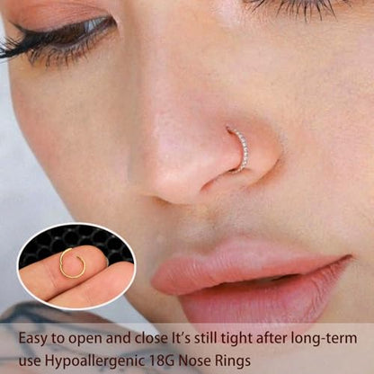 8PCS Titanium Nose Rings Stud, Gold Nose Ring for Women Men Hypoallergenic Nostril Hoops L Shape Nose Studs Corkscrew CZ Nose Piercing Jewelry Silver 18G & 20G Nose Ring Studs 2/2.5/3mm - style: 8PC-Gold