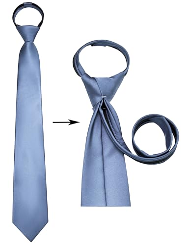 Branduce 3.15"（8cm） Mens Solid Satin Tie Pre-tied Adjustable Zipper Necktie for Business and Wedding - color: Dusty Blue