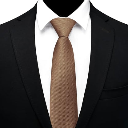 GUSLESON 3.15"（8cm） Mens Pre-tied Adjustable Zipper Tie Solid Necktie for Business and Wedding - color: Brown