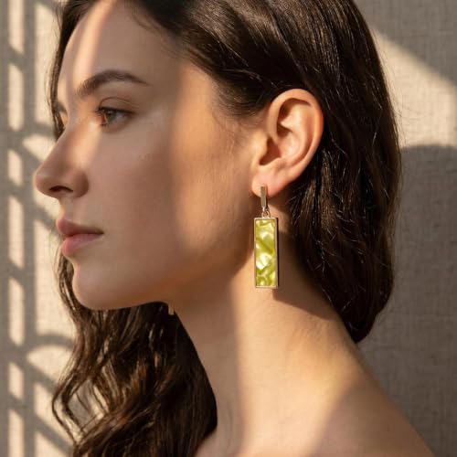 Coiris Rectangle Earrings for Women Geometric Stud Dangle Drop Jewelry Lightweight Colorful Print Statement Accessories - color: Green
