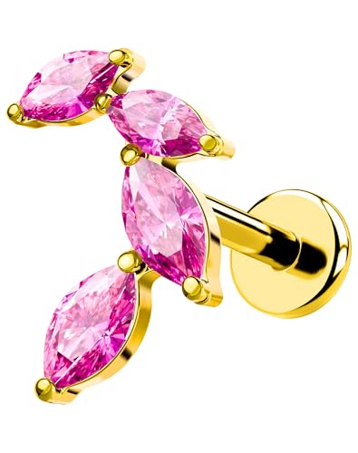 OUFER Body Piercing Titanium Helix Piercing Jewelry 16G Leaf Helix Earrings for Women Internally Thread Conch Helix Stud Flat Back Cartilage Earrings Surgical Steel Gold Cartilage Piercing Jewelry - color: ruby CZ, size: 1.2*8mm
