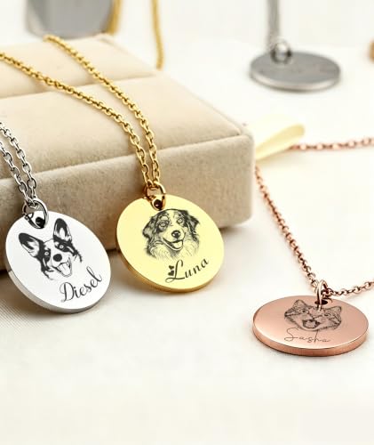 Personalized Locket Necklace for Women with Engraved Text & Picture | Custom Birthday Flower Locket Necklace Mothers Day Gift for Mom Mother Wife - color: Pet