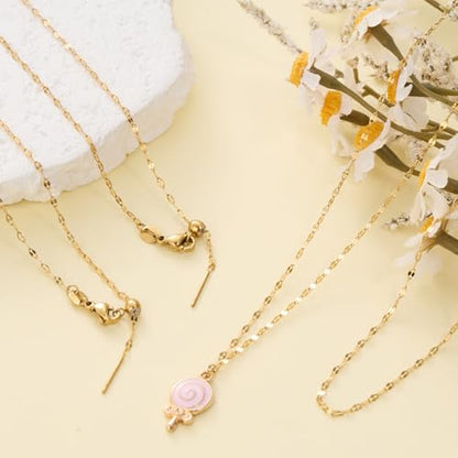 Crisjanggo 10 Pcs Gold Plated Necklace Bulk 20 Inch Adjustable Necklace | Stainless Steel Lip Chain for Jewelry Making with Adjust Clasp Rubber Stopper for Women - color: Gold Lip