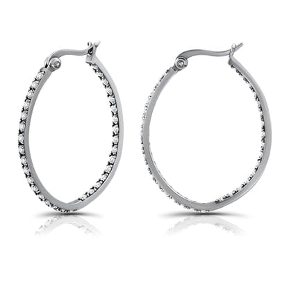 Hoops & Loops 925 Sterling Silver Cubic Zirconia Inside Out Oval Hoop Earrings for Women, 20mm 25mm 30mm - color: 30mm-Silver