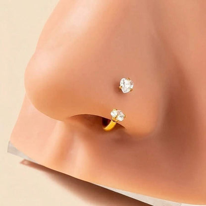 18G 20G Horseshoe Nose Rings Studs,Surgical Steel Nose Ring Pink Cubic Zirconia Nose Piercing,Internally Threaded Nose Rings For Women,Pink and Silver Zirconia - color: 18G-Gold-Heart