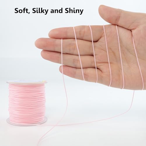 LUSTEMBER 0.8mm Nylon String, Strong Bracelet String, Durable Nylon Cord for Jewelry Making, Bracelets, Beading, Necklaces, Rattail Braiding, Kumihimo, Wind Chimes, Blinds and Handicrafts - size: Pink