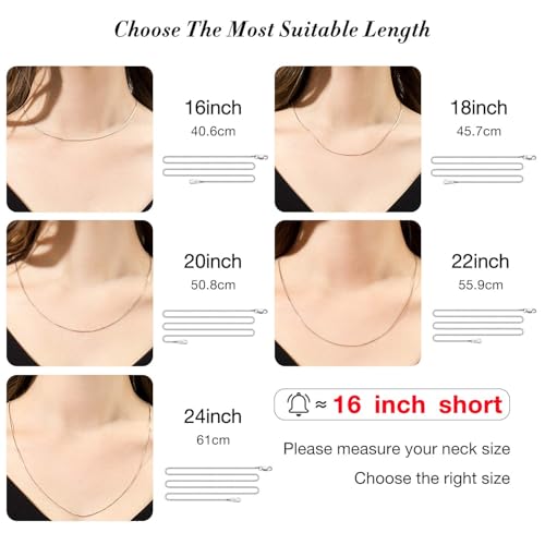 925 Sterling Silver Chain Necklace for Women 0.8mm Box Chain, Italian Necklace Chain, Super Strong & Thin & Long16/18/20/22/24 Inches - color: White Gold, size: 14 Inch
