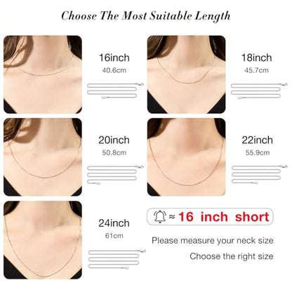 925 Sterling Silver Chain Necklace for Women 0.8mm Box Chain, Italian Necklace Chain, Super Strong & Thin & Long16/18/20/22/24 Inches - color: White Gold, size: 14 Inch