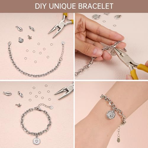 UMAOKANG 10 Pack Stainless Steel Bracelet Chain Bulk for Jewelry Making | Silver Chunky Cable Hand Chain Bracelets for Men and Women Charm Permanent Bracelet Kit - color: 10pcs Cable Steel