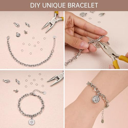 UMAOKANG 10 Pack Stainless Steel Bracelet Chain Bulk for Jewelry Making | Silver Chunky Cable Hand Chain Bracelets for Men and Women Charm Permanent Bracelet Kit - color: 10pcs Cable Steel
