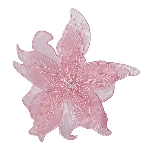 Exaggerated Organza Fabric Flower Brooch Pin for Women Girls Fashion Dainty Layered Big Beaded Corsage Boutonniere Brooches Lapel Pins Delicate Wedding Birthday Holiday Dress Accessories Jewelry Gift - color: Pink
