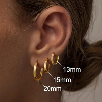 M MOOHAM Hoop Earrings for Women, Hypoallergenic 14K Gold Plated Earrings | Gold Plated Hoop Earrings Set for Sensitive Ears, Earring Stack for Women Trendy, Jewelry Gifts Lightweight 13-60mm - color: 2pcs-20mm-Gold-plated