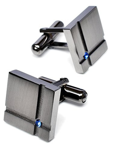 [TAVARAT] Cufflinks for Men Black Silver Red Blue Crystal glass Tps-040 - style: black silver blue