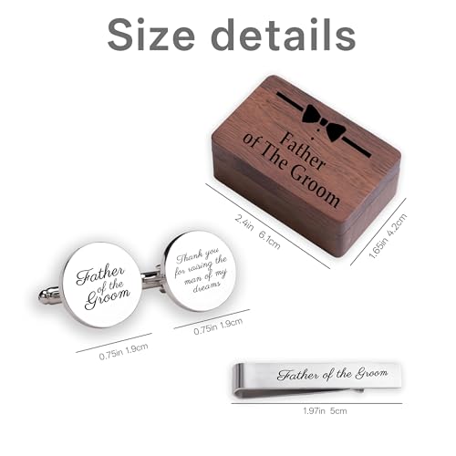 Father of the Bride Gift Set, Wooden Box with Cufflinks and Tie Clip, Bow Tie Design, Wedding Keepsake - color: C2