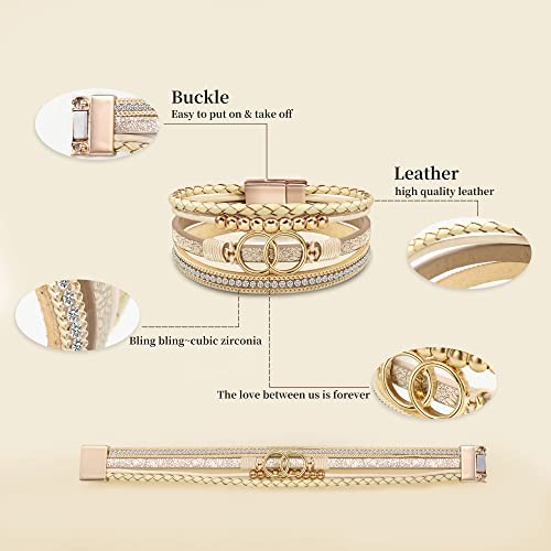Bracelets for Women, Gifts for Mom Her Christmas Gift 2026 Leather Bracelets for Women Birthday Gift for Daughter Inspirational Wrap Bracelet Sister Friend Teen Girl Gift Layered Stocking Stuffers Jewelry - style: Beige