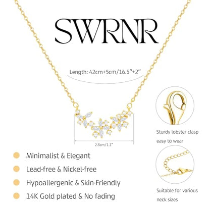 Gold Necklace for Women, Dainty 14K Gold Plated Pendant Necklaces for Women Trendy Simple Choker Chain Cubic Zirconia Circle/Interlocking/Sun/Pearl Necklace Fashion Jewelry Charm Gifts - color: CZ Flower-2