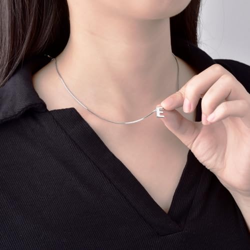 CANDYFANCY Initial Pendant 925 Sterling Silver Letters Personalized Alphabet Pendant Fit 1mm Box Chain - color: Alphabet E Pendant