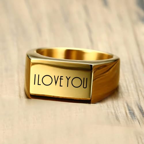 MYNENEY Stainless Steel Square Shape Signet for Men Statement Ring - color: 10 * 16mm Custom-Gold