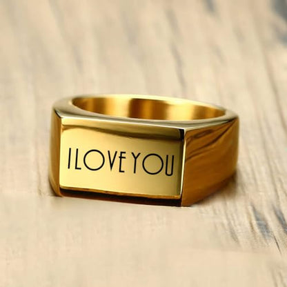 MYNENEY Stainless Steel Square Shape Signet for Men Statement Ring - color: 10 * 16mm Custom-Gold