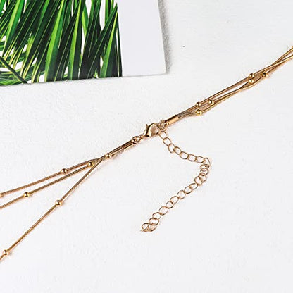 COLORFUL BLING Multilayer Choker Long Chain Tassel Pendant Necklace for Women Beads Necklace Long Bar Charm Chain Jewelry - color: I three beads