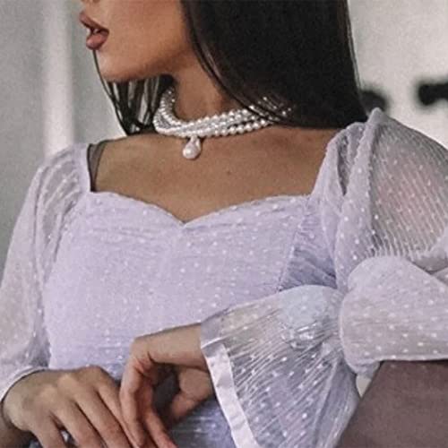 Jovono Pearl Choker Necklace Chunky Faux Pearl Collar Necklaces Boho Layered Statement Necklace Jewelry for Women