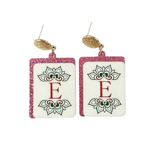 Mahjong Earrings Funny Acrylic Geometric Chinese Mahjong Tile Earrings for Women Mahjong Lovers Jewelry - color: E