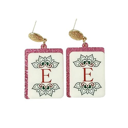 Mahjong Earrings Funny Acrylic Geometric Chinese Mahjong Tile Earrings for Women Mahjong Lovers Jewelry - color: E
