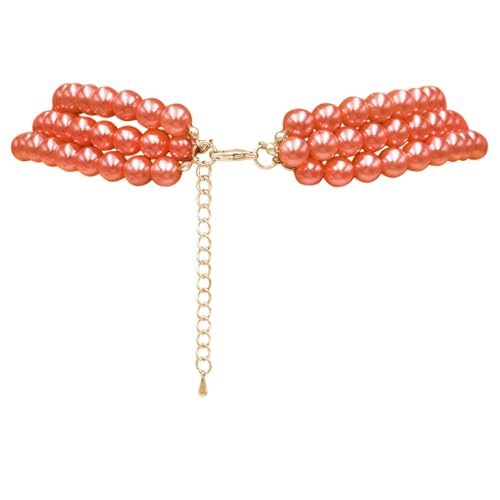 Rosemarie & Jubalee Women's 3 Colorful Multi Strands Simulated Pearl Necklace And Earrings Jewelry Gift Set, 18"+3" Extender - color: Orange Gold Tone - Double Ball Earring
