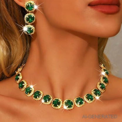 Sixexey Rhinestone Crystal Jewelry Set Green Jewelry for Women | Bridal Wedding Prom Jewelry Accessories for Women