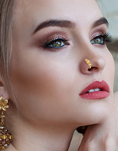 Akeoqi 12Pcs Nose Ring Hoop Cartilage Earring Cute Leaf Star CZ Butterfly Paved Nose Piercing Jewelry for Women men Silver Gold Plated 20G - color: B:Gold2