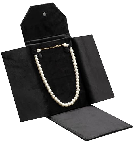 Velvet Necklace Jewelry Travel Folder Storage Display Case (Black) - color: Black