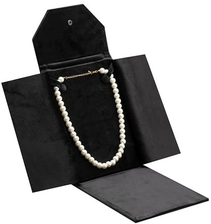 Velvet Necklace Jewelry Travel Folder Storage Display Case (Black) - color: Black
