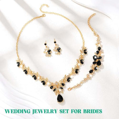 Sixexey Bridal Wedding Jewelry Set Crystal Neck Jewelry Rhinestone Wedding Prom Jewelry Accessories for Women - color: Black Crystal