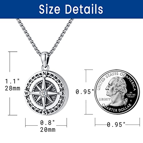 Compass Necklace for Women Men 925 Sterling Silver Pendant Urn Necklaces for Ashes Picture Locket Necklace Anchor Necklace Viking Necklace Crystals CZ Moonstone Abalone Shell Turquoise Compass Jewelry - color: Q-I-Compass Picture Locket, style: Locket