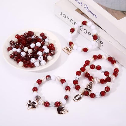 2200PCS+ Game Day Beads Charms for Bracelet Making Polymer Clay Beads Crystal Pearl Letter Gold Spacer Beads Football Charms for Game Day Bracelet Necklace Making DIY Crafts - color: Burgundy White