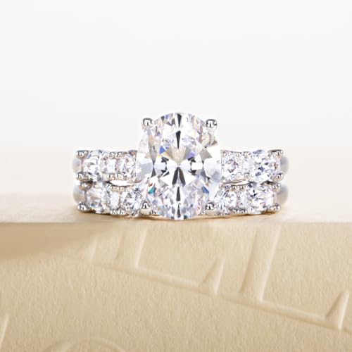 Cubic Zirconia Half Eternity Wedding Band Rings Round/Oval/Cushion Cut 5/6 Stones 5A Grade D Color CZ Stacking Band Engagement Promise Rings for Women - style: Raound & Oval