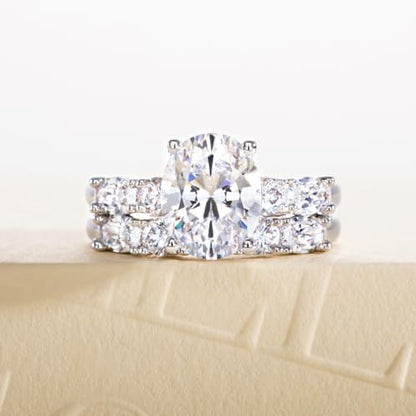 Cubic Zirconia Half Eternity Wedding Band Rings Round/Oval/Cushion Cut 5/6 Stones 5A Grade D Color CZ Stacking Band Engagement Promise Rings for Women - style: Raound & Oval