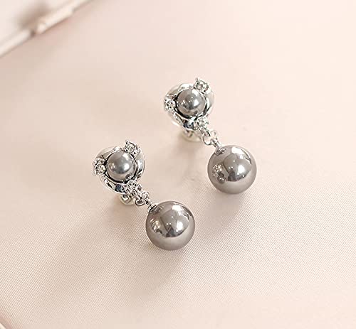 Clip On Earring For Women Pearl Non Pierced Clip Earrings - color: silver gray