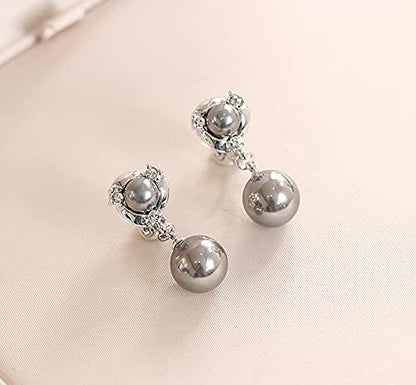 Clip On Earring For Women Pearl Non Pierced Clip Earrings - color: silver gray